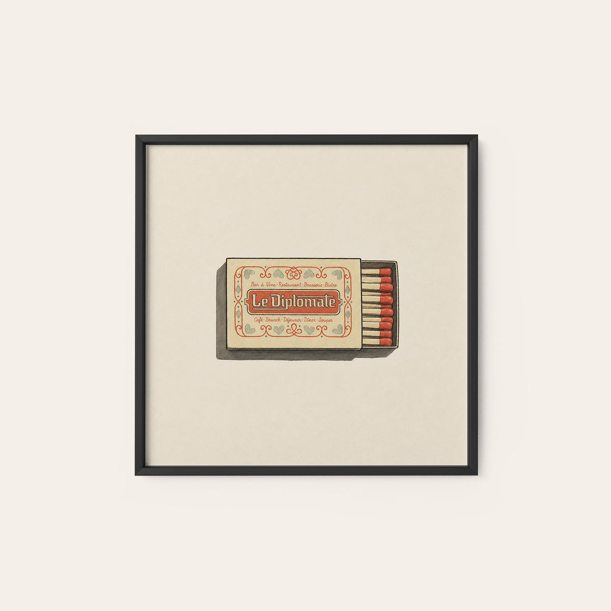 Le Diplomate Matchbox square art print — black frame