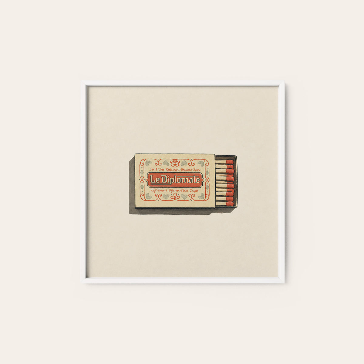 Le Diplomate Matchbox square art print — white frame
