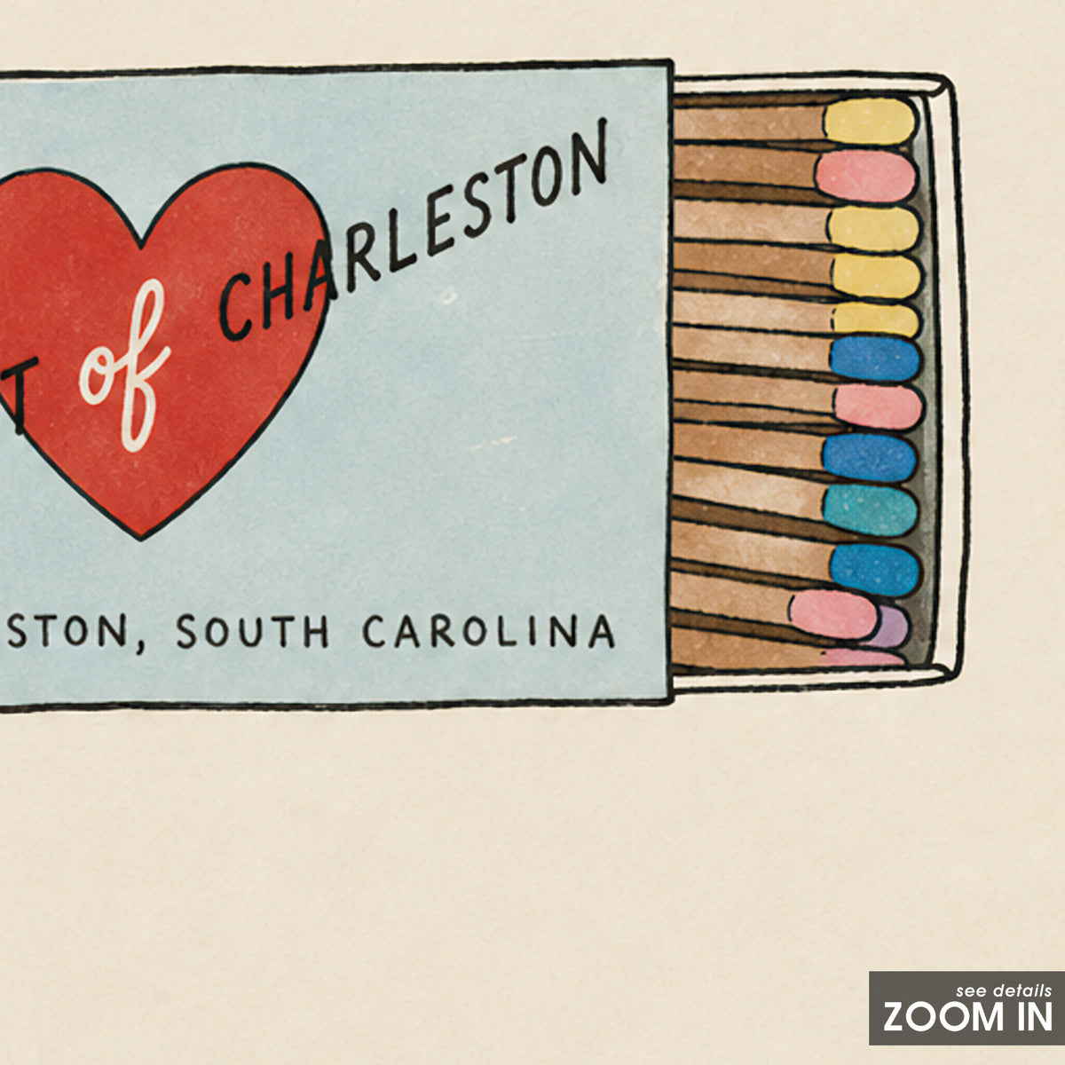 Heart of Charleston Matchbox square art print — artwork detail