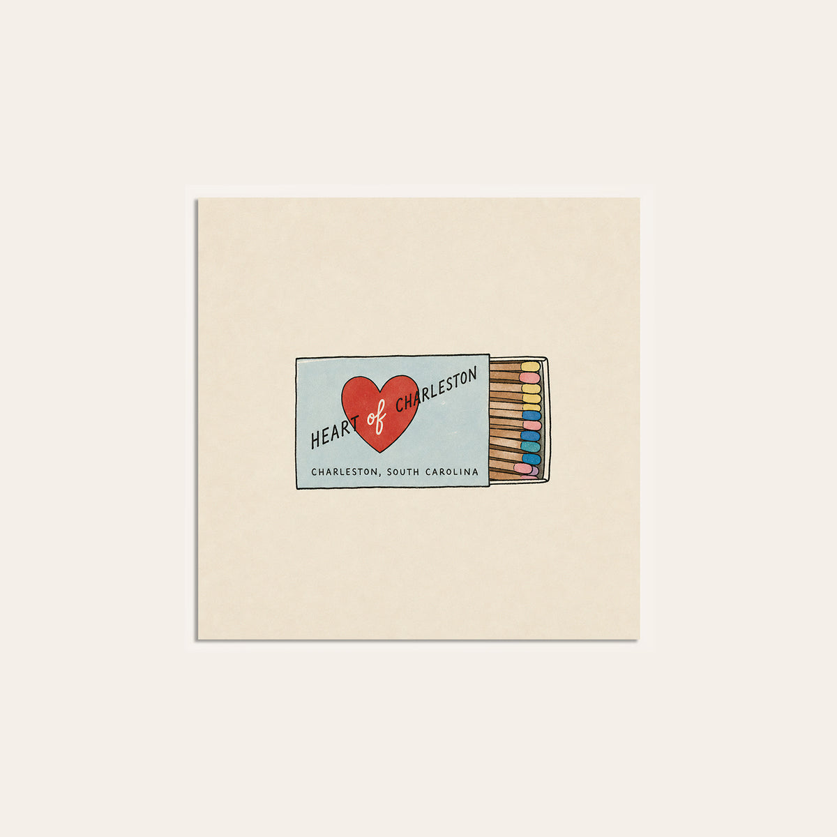 Heart of Charleston Matchbox square art print — unframed print