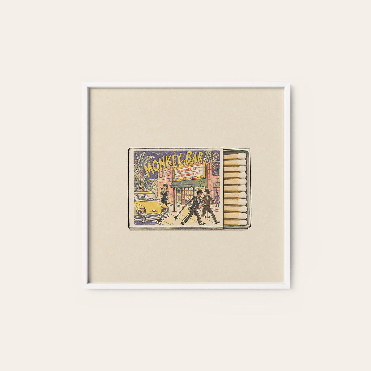 Monkey Bar New York Matchbox square art print — white frame