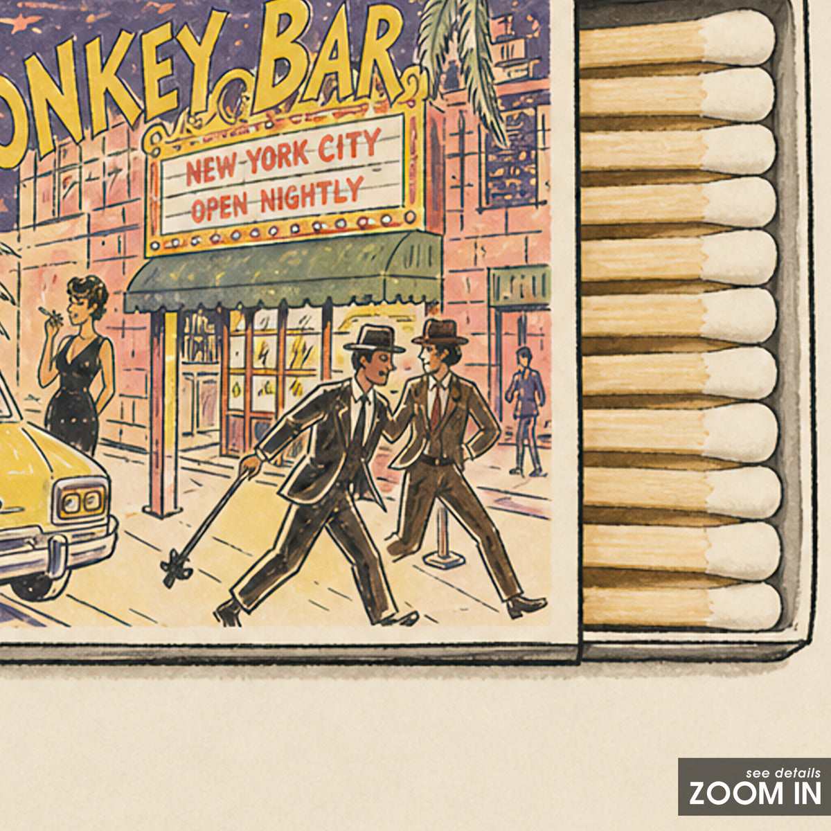 Monkey Bar New York Matchbox square art print — artwork detail