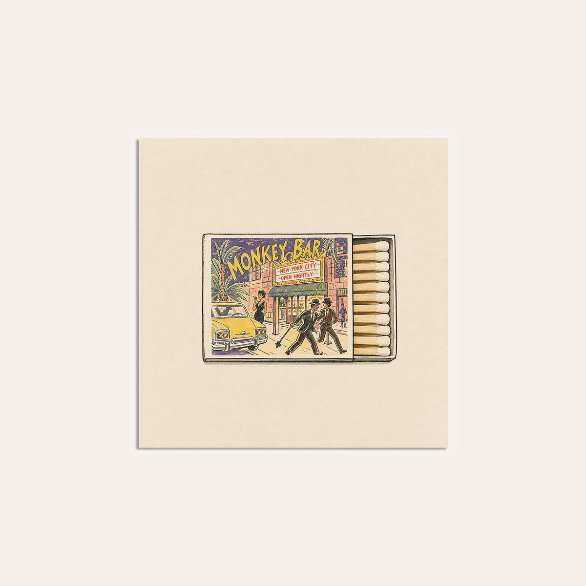 Monkey Bar New York Matchbox square art print — unframed print