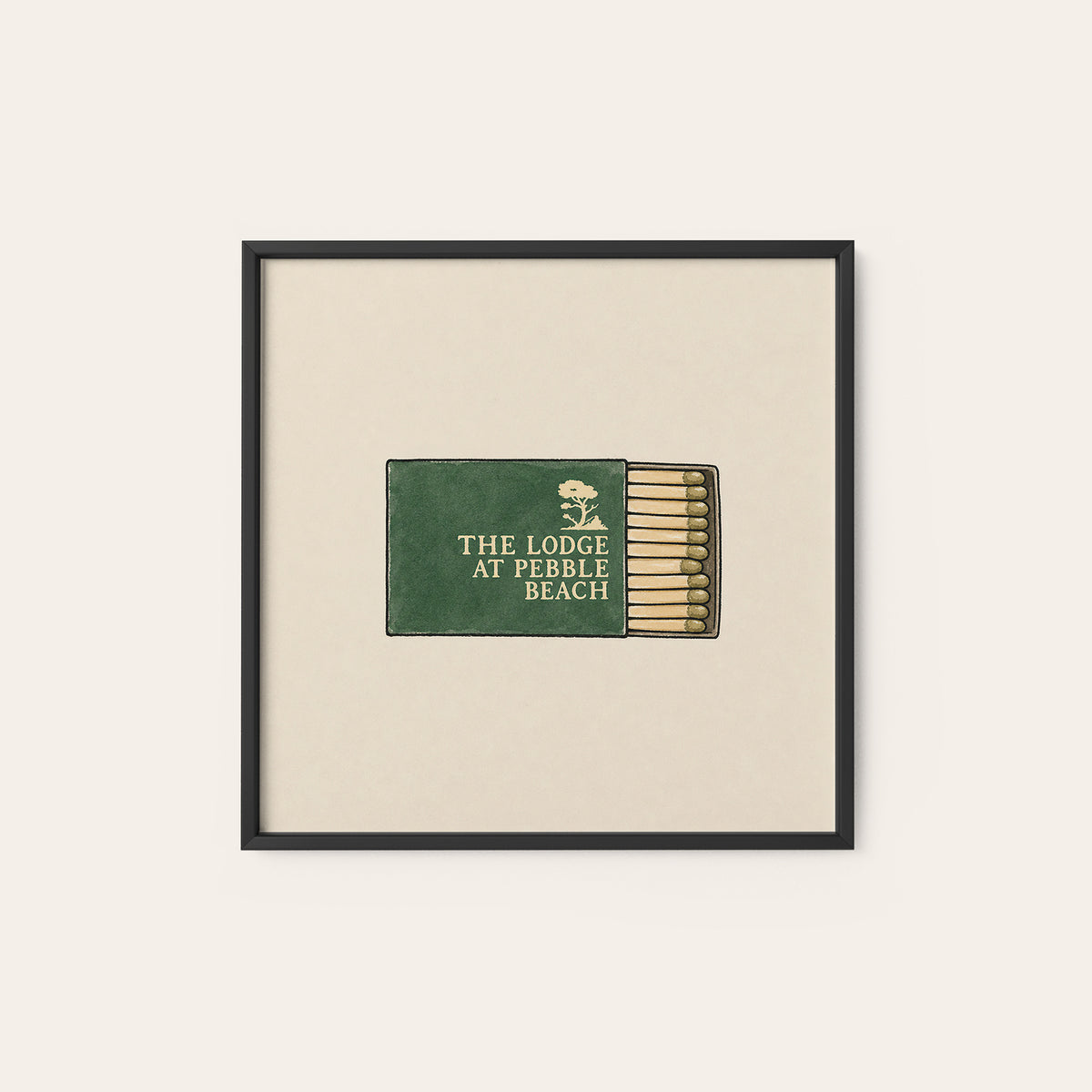 Pebble Beach Green Matchbox square art print — black frame