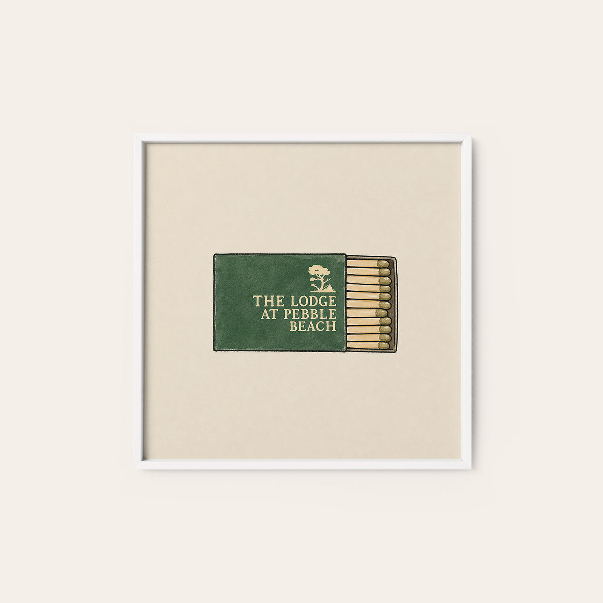 Pebble Beach Green Matchbox square art print — white frame