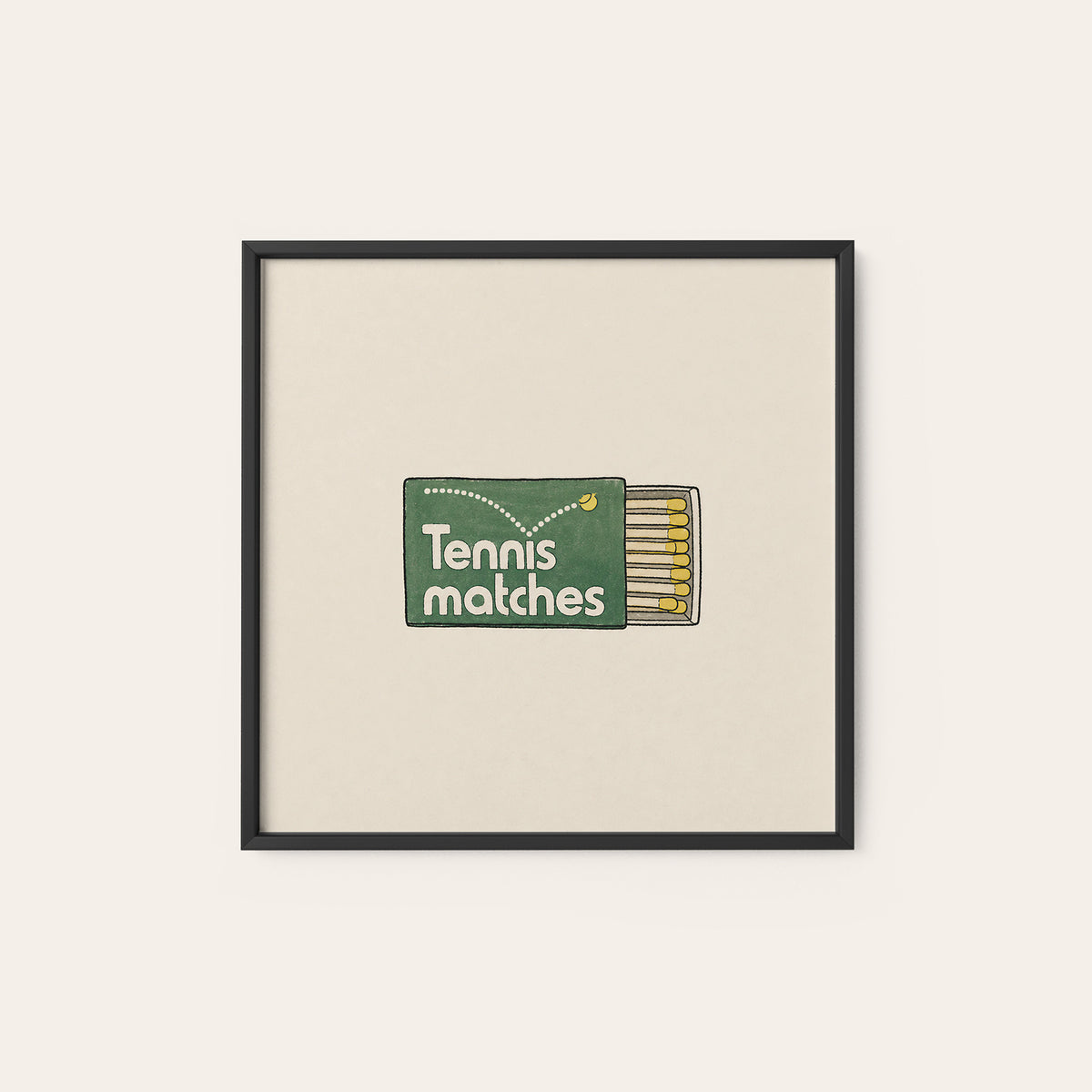 Tennis Matches Matchbox square art print — black frame