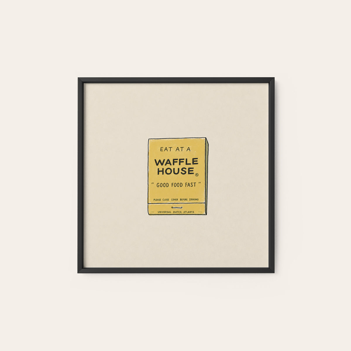 Waffle House Matchbook square art print — black frame