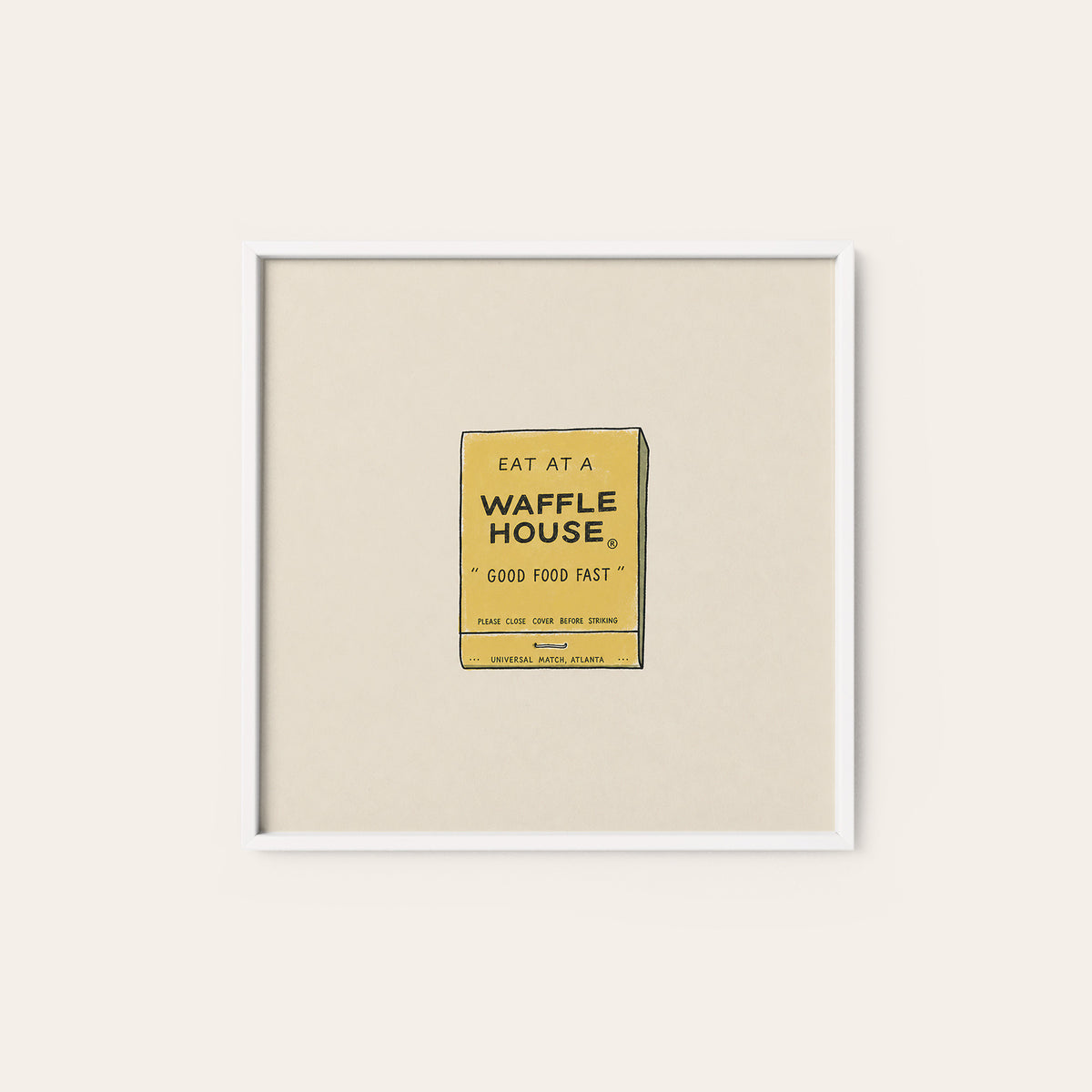 Waffle House Matchbook square art print — white frame