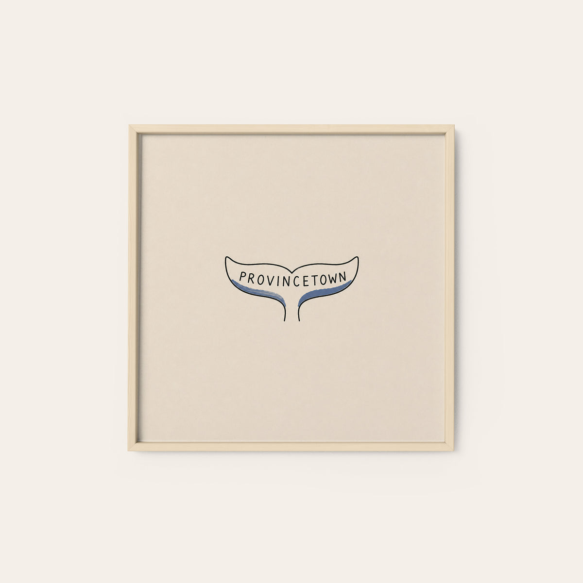 Provincetown Whale Tail square art print — natural wood frame