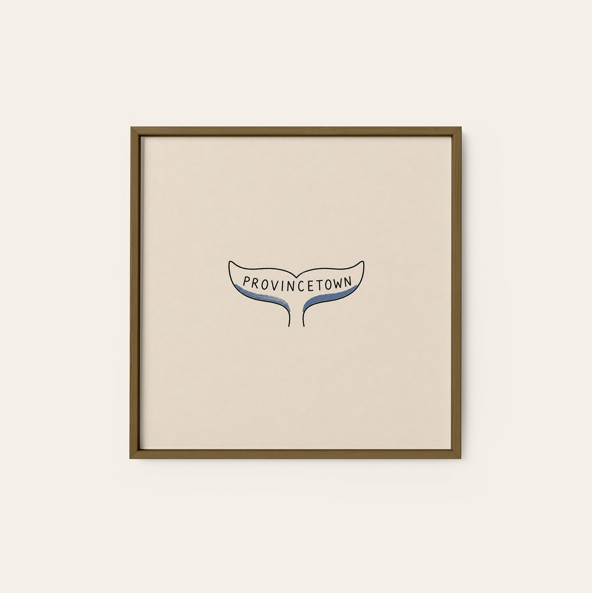 Provincetown Whale Tail square art print — dark wood frame