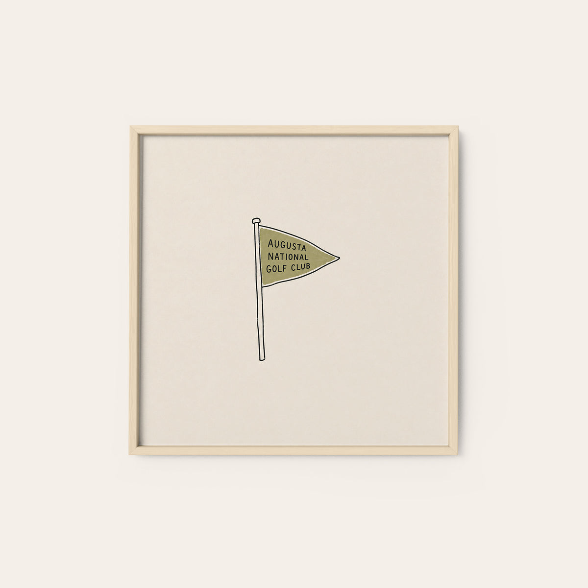 Augusta Golf Pennant square art print — natural wood frame