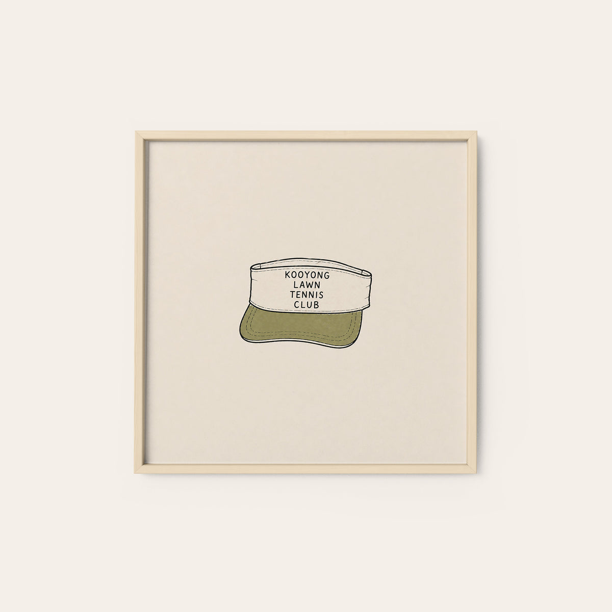 Kooyong Tennis Visor square art print — natural wood frame