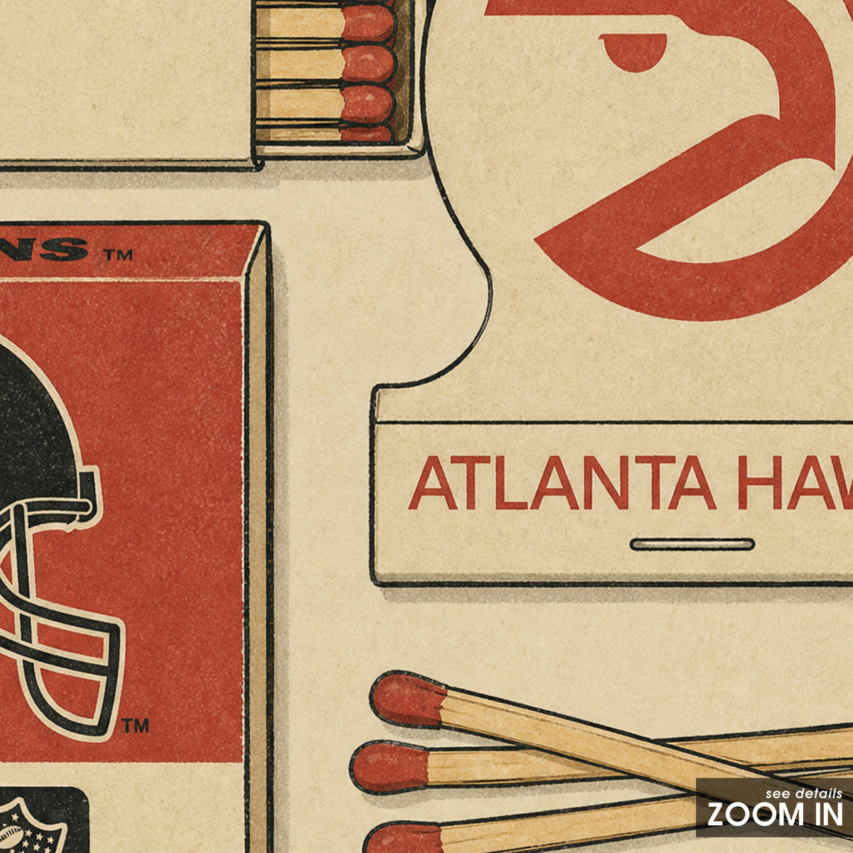 Atlanta Sports Matchboxes square art print — artwork detail