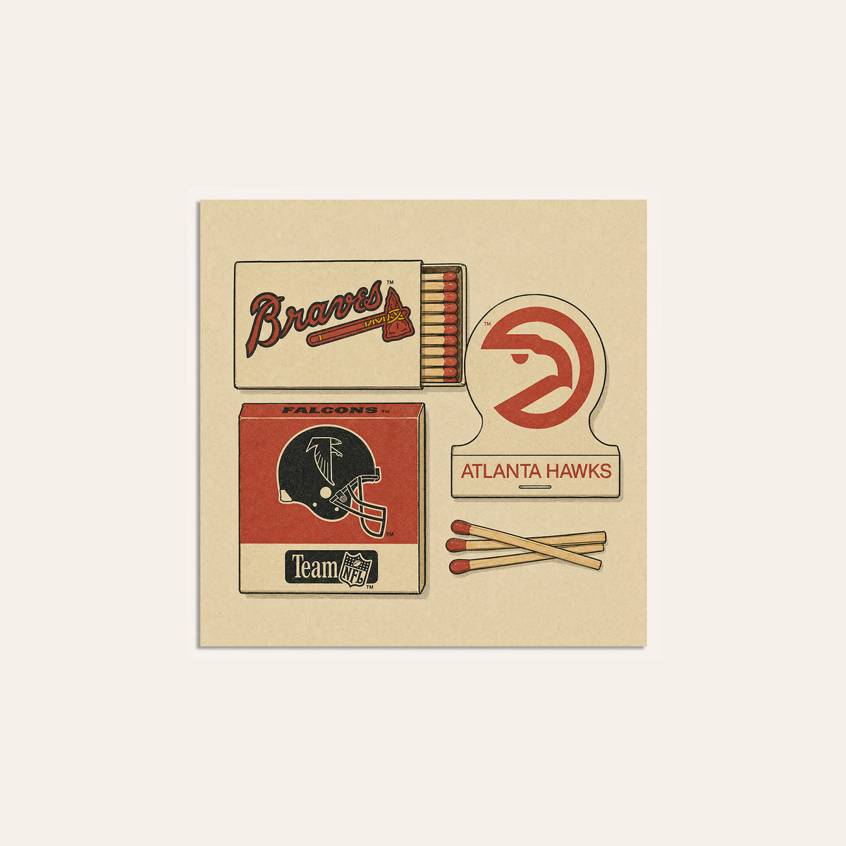 Atlanta Sports Matchboxes square art print — unframed print