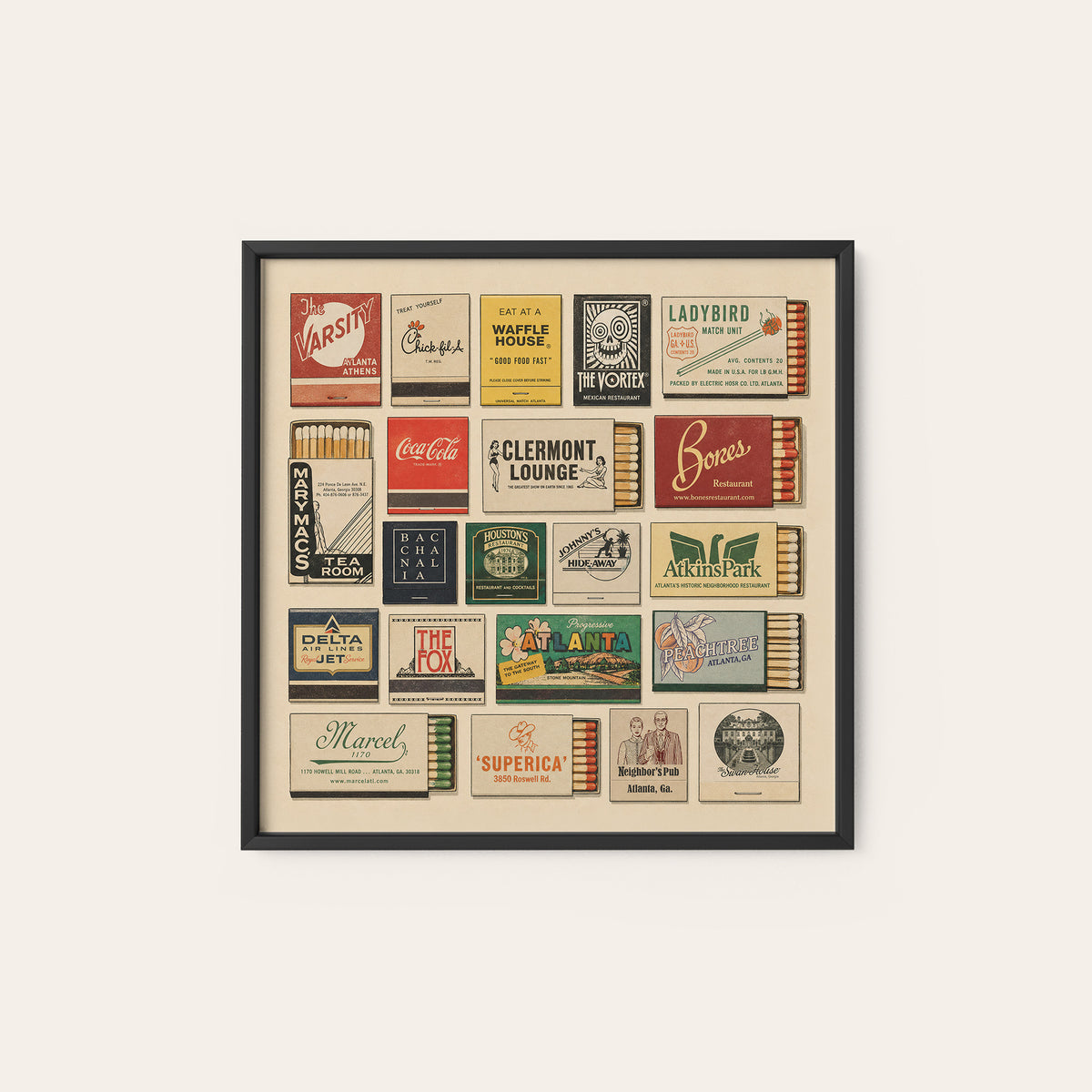 Atlanta Matchbox Gallery square art print — black frame