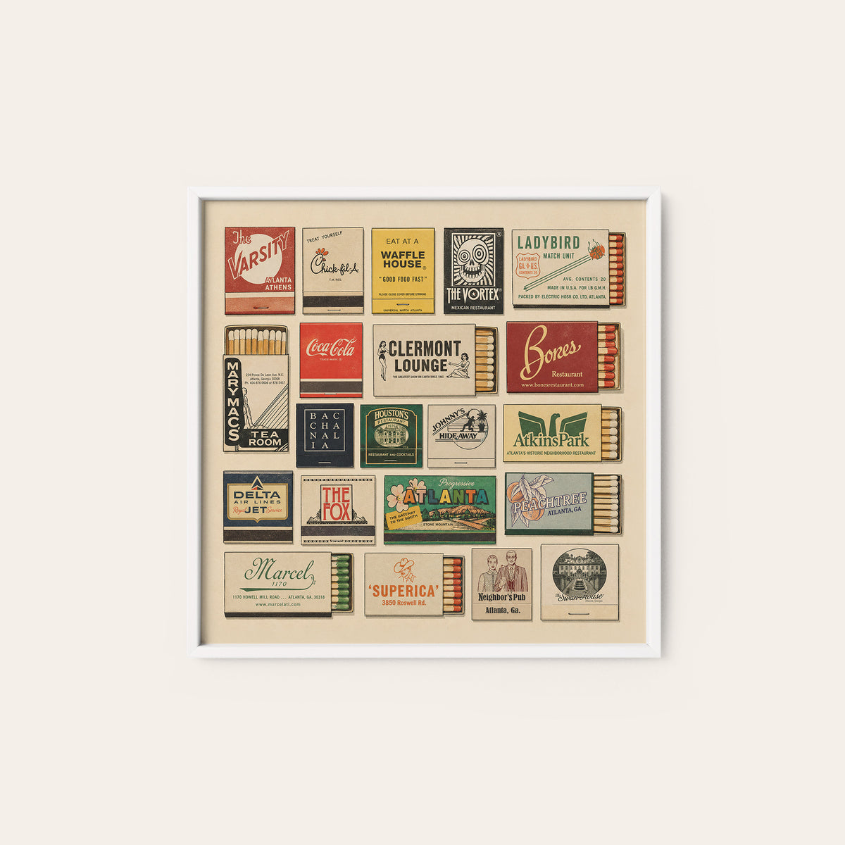 Atlanta Matchbox Gallery square art print — white frame