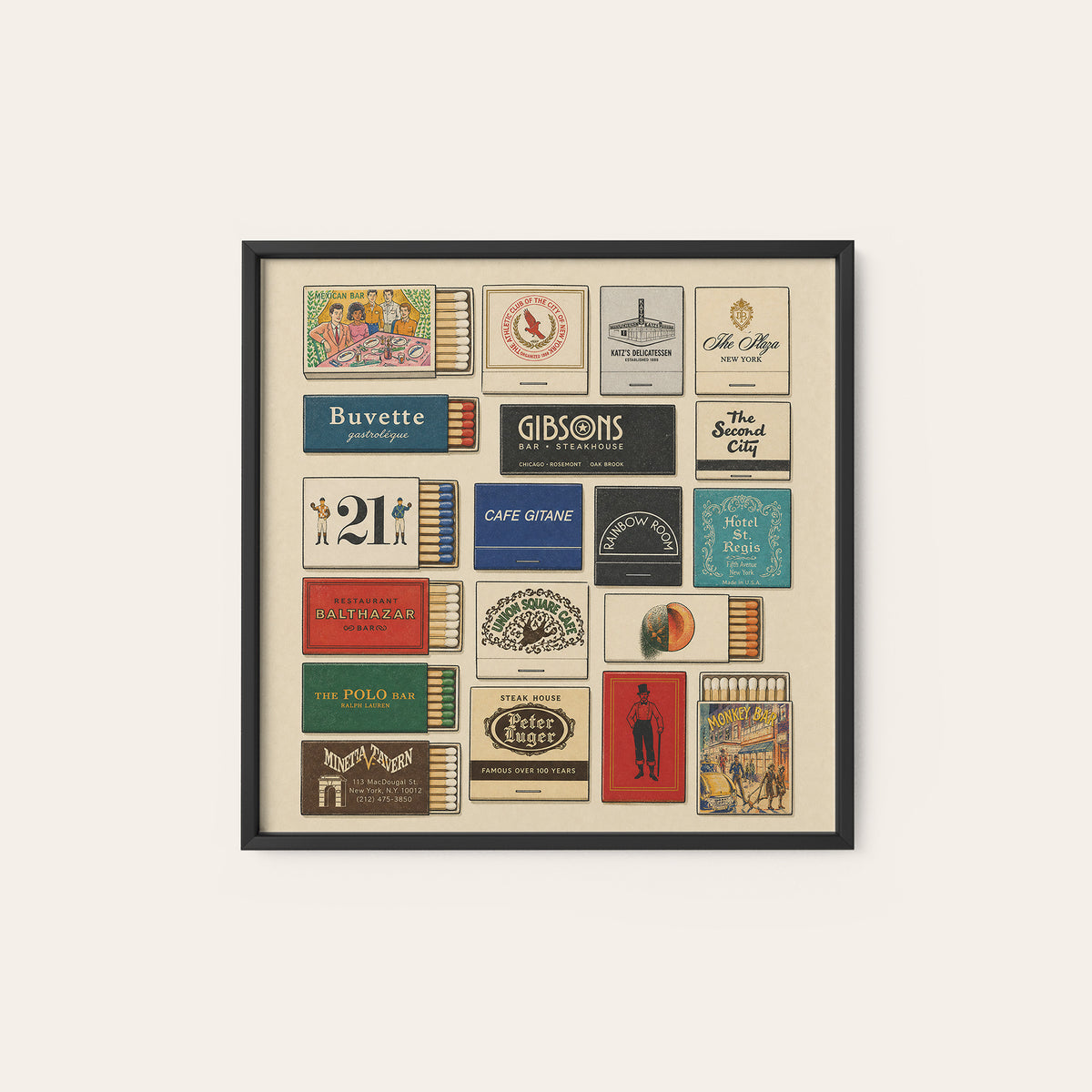 New York Inspired Matchbox Gallery square art print — black frame
