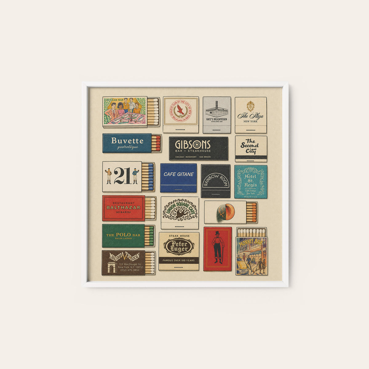 New York Inspired Matchbox Gallery square art print — white frame