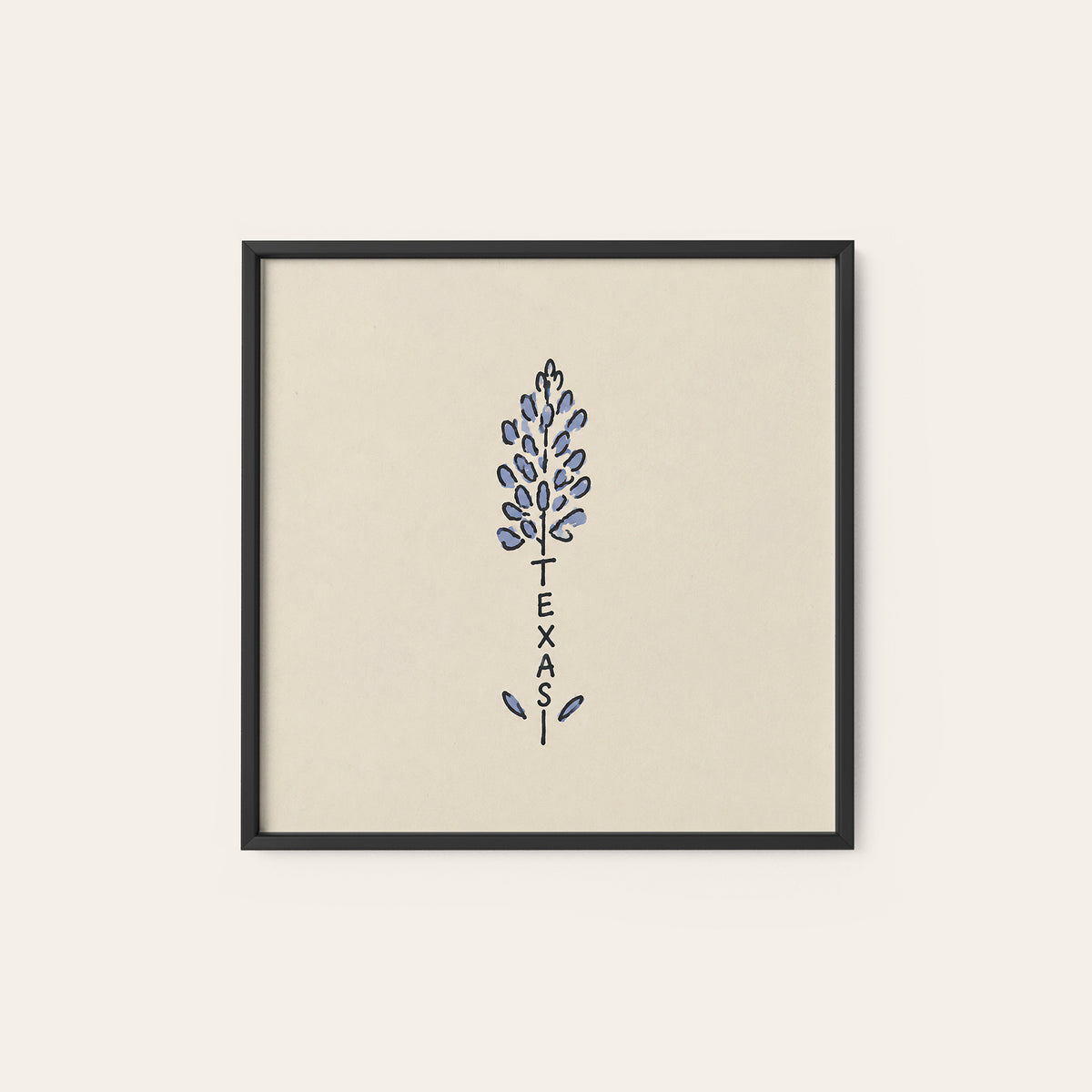 Texas Bluebonnet square art print — black frame