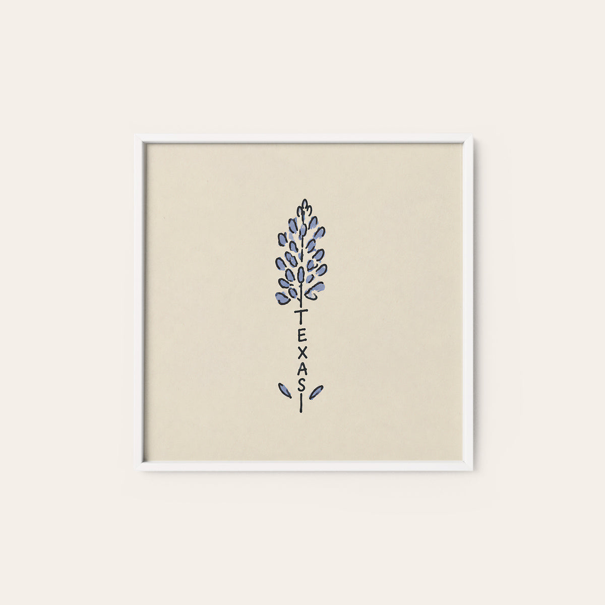 Texas Bluebonnet square art print — white frame