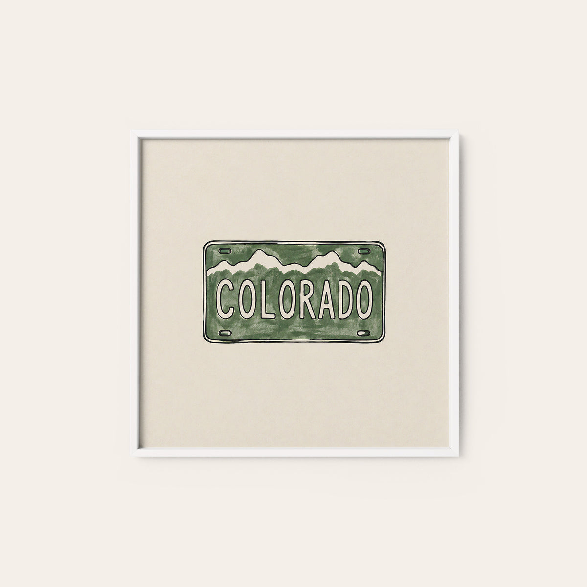 Colorado Mountain License Plate square art print — white frame
