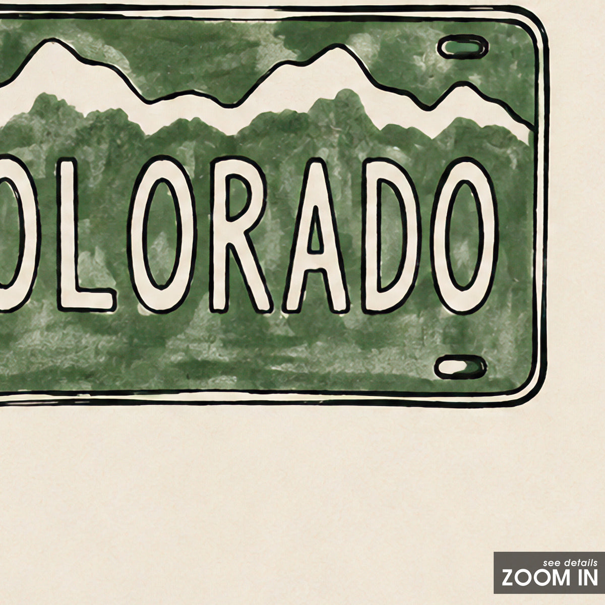 Colorado Mountain License Plate square art print — artwork detail