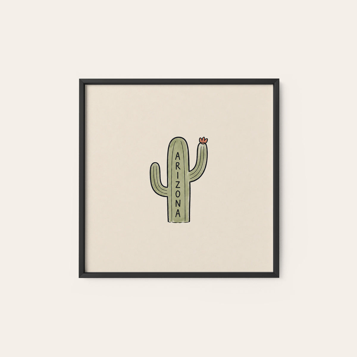 Arizona Saguaro Cactus square art print — black frame
