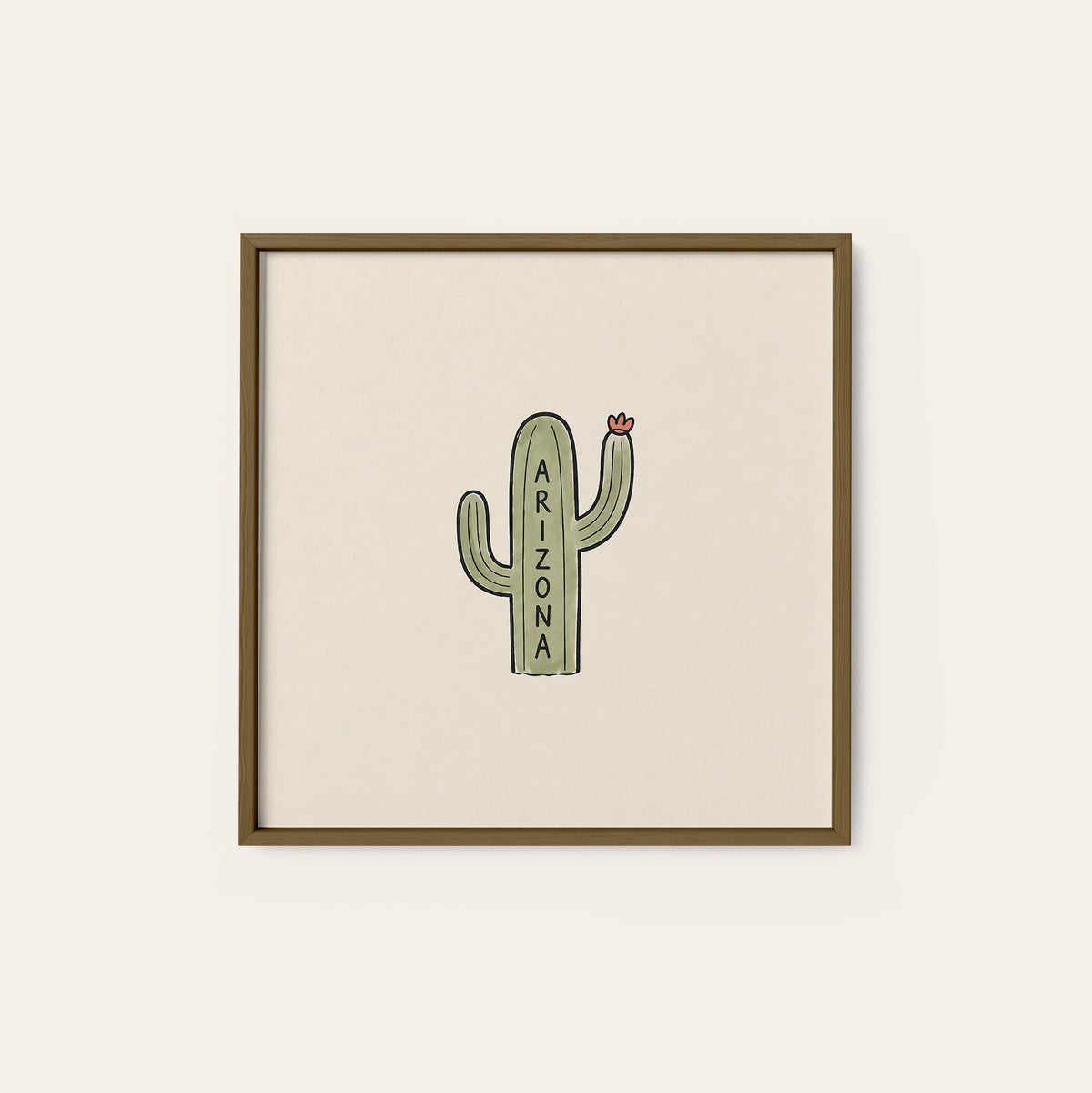 Arizona Saguaro Cactus square art print — dark wood frame