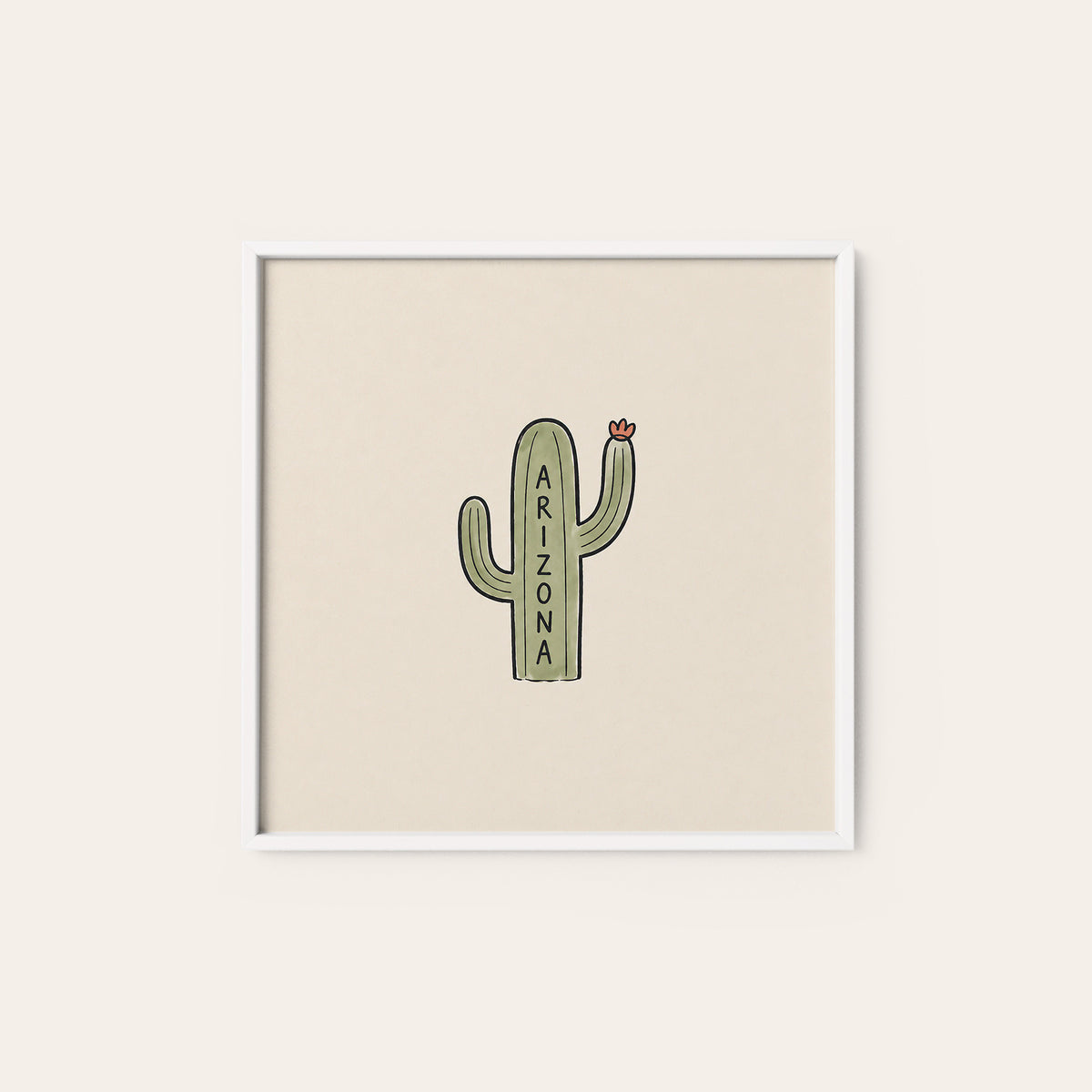 Arizona Saguaro Cactus square art print — white frame