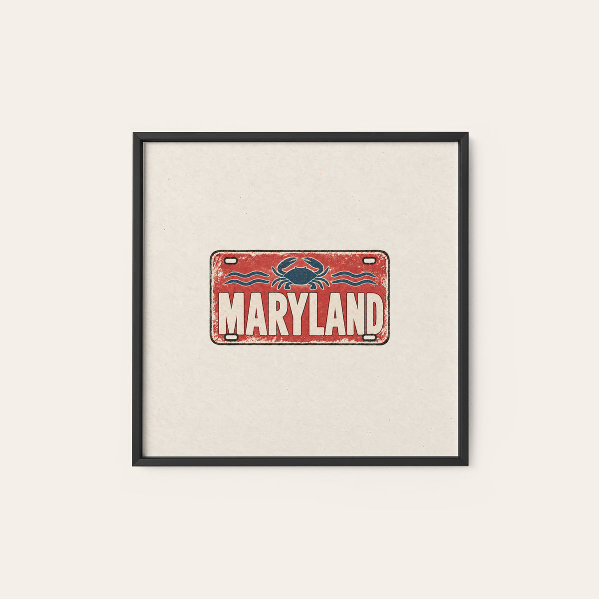 Maryland Crab License Plate square art print — black frame