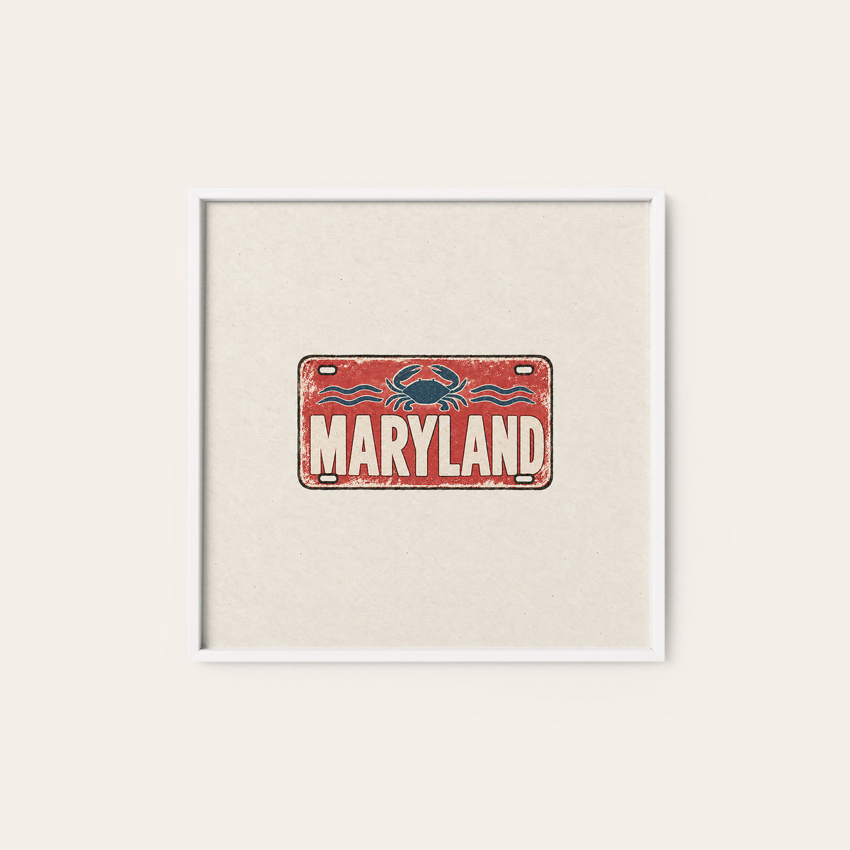 Maryland Crab License Plate square art print — white frame