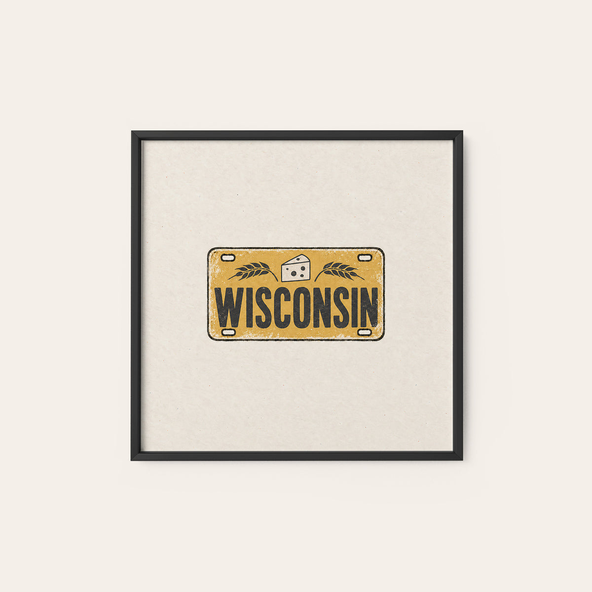 Wisconsin Cheese License Plate square art print — black frame