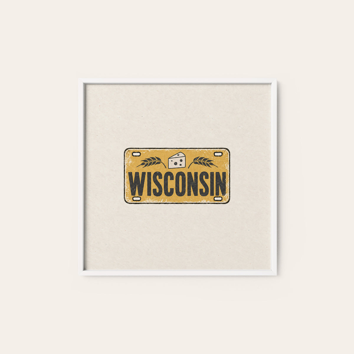 Wisconsin Cheese License Plate square art print — white frame