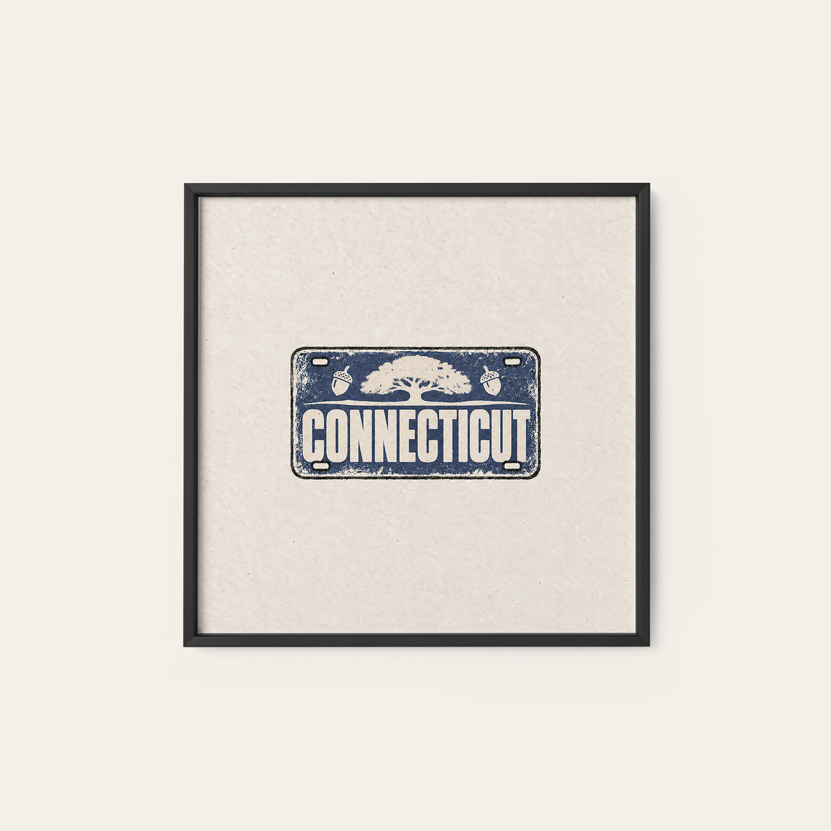 Connecticut Oak License Plate square art print — black frame