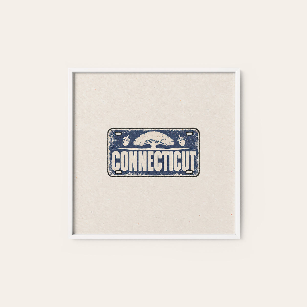 Connecticut Oak License Plate square art print — white frame