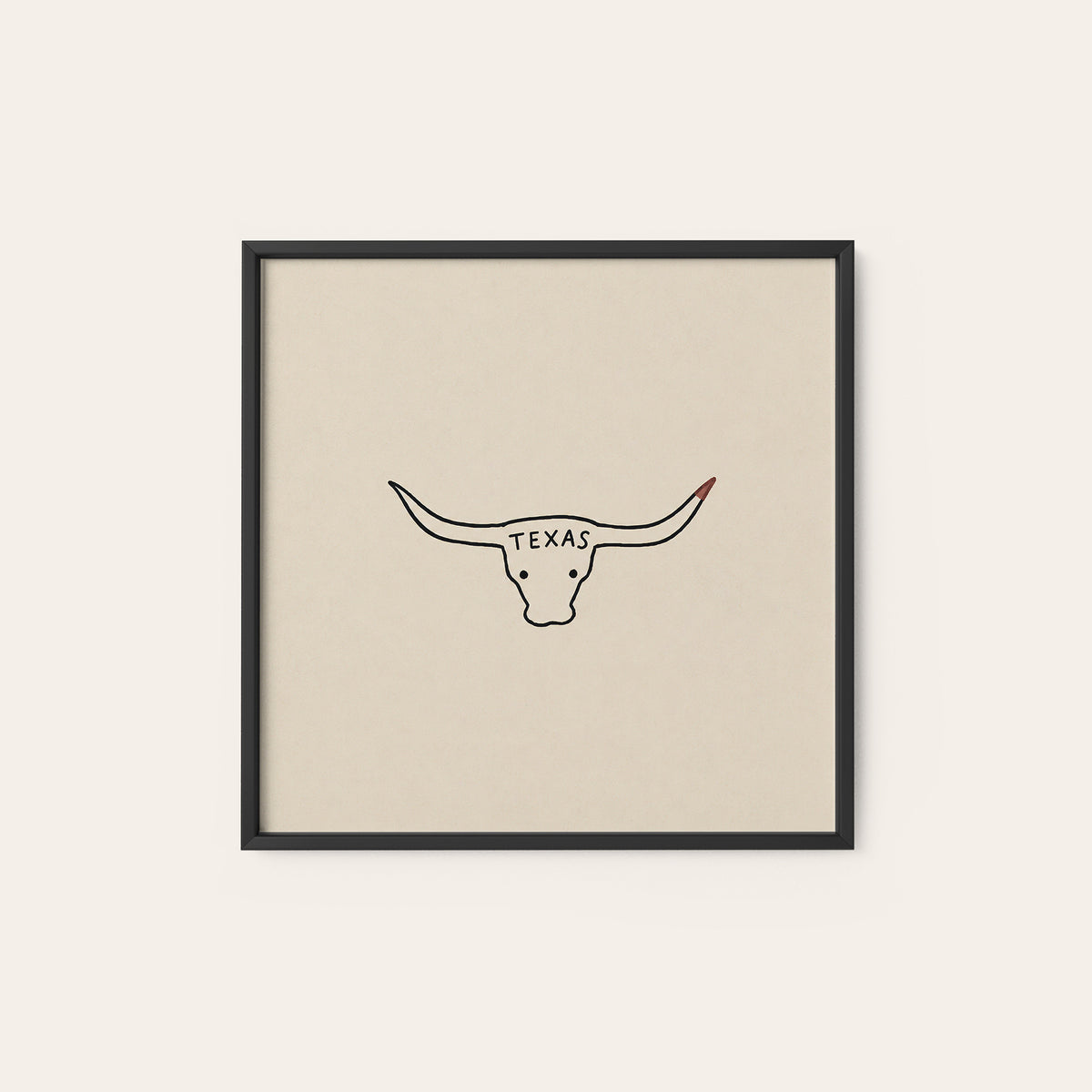 Texas Longhorn square art print — black frame