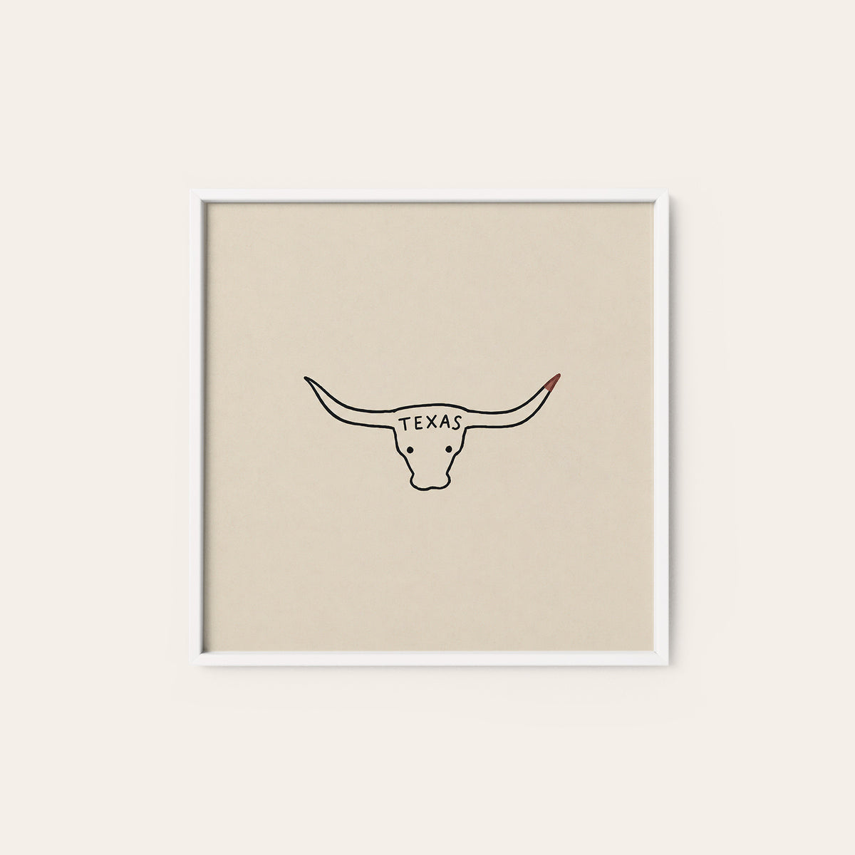 Texas Longhorn square art print — white frame
