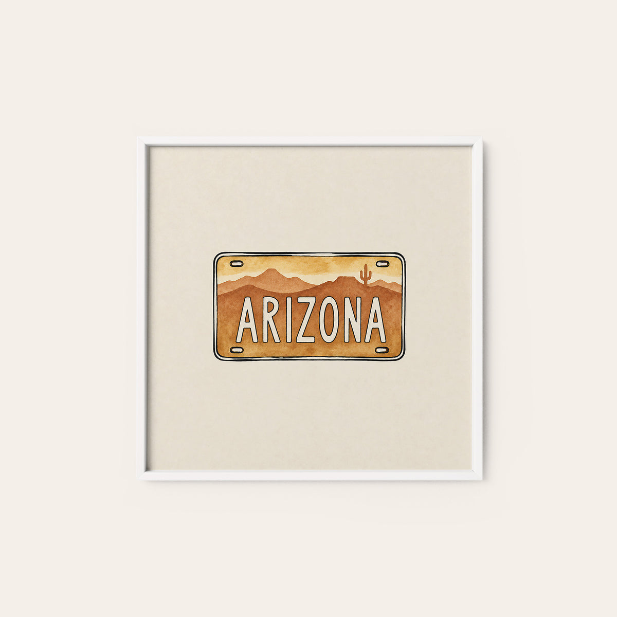 Arizona Desert License Plate square art print — white frame