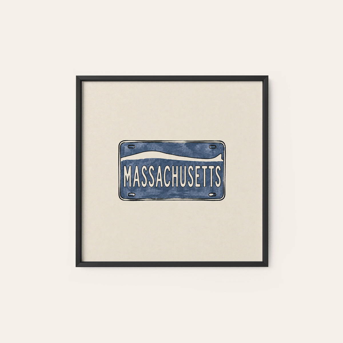 Massachusetts Navy License Plate square art print — black frame