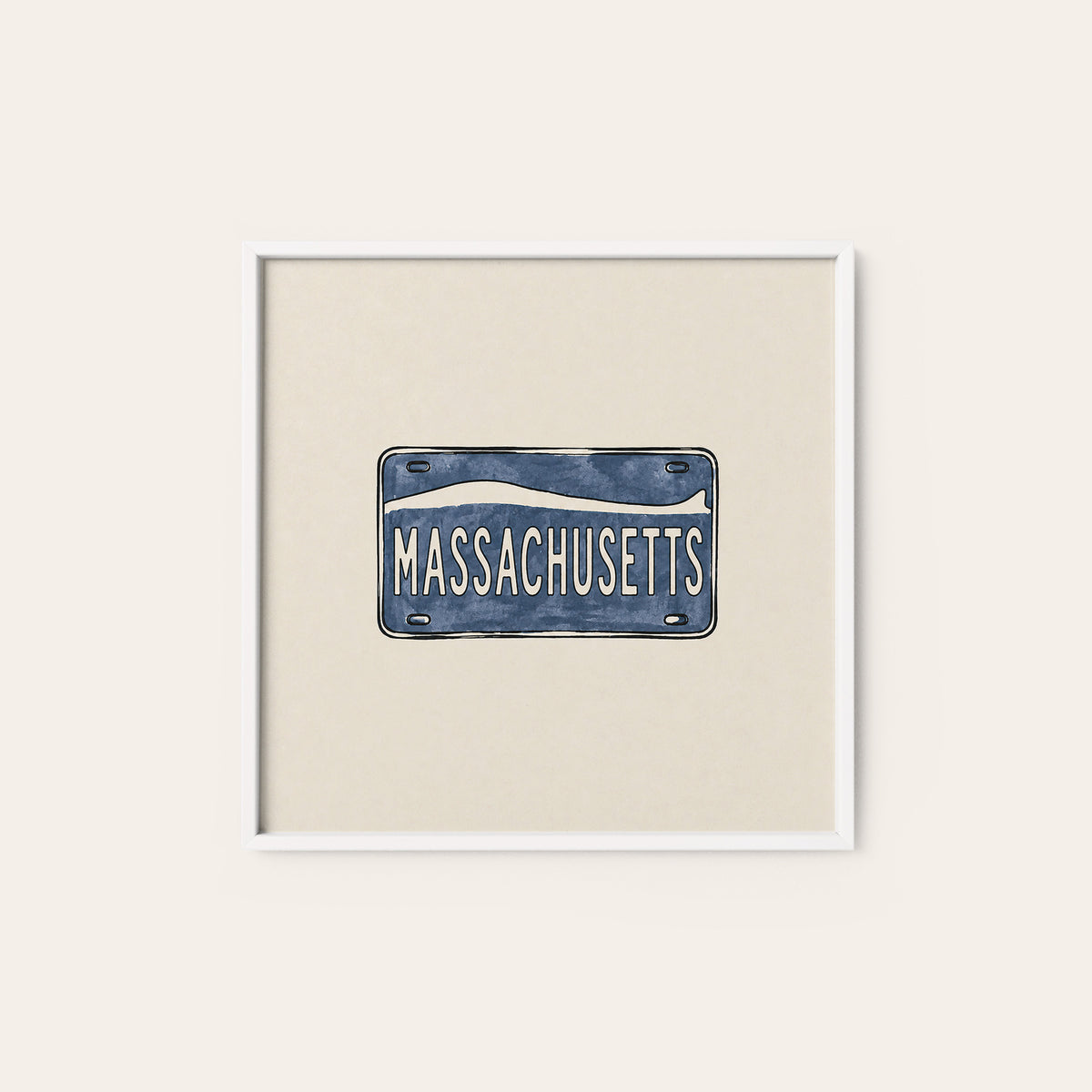 Massachusetts Navy License Plate square art print — white frame