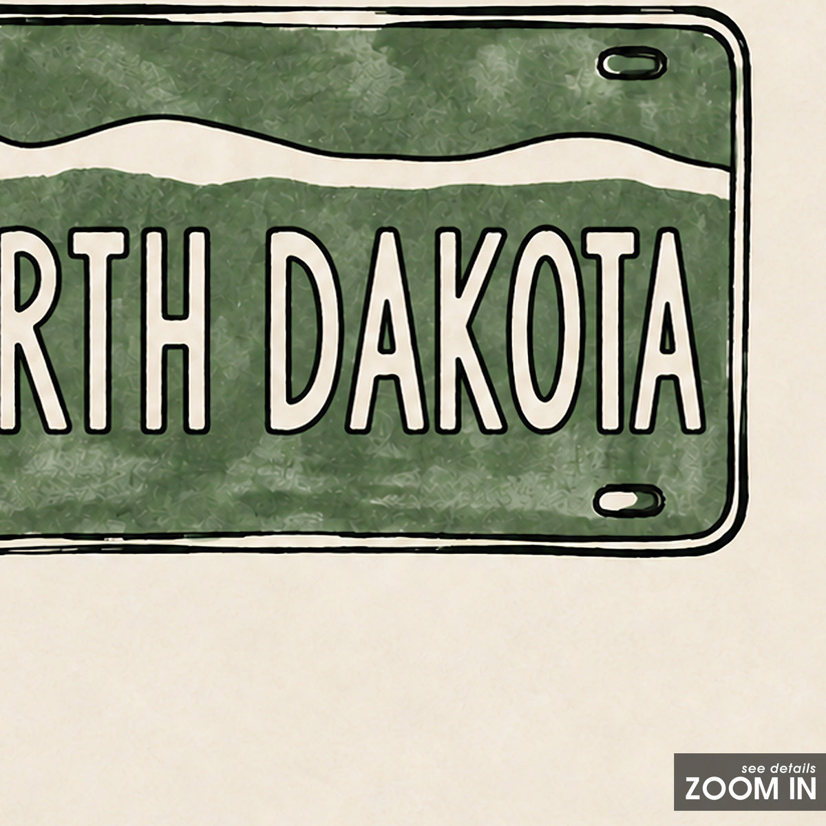 North Dakota Green License Plate square art print — artwork detail