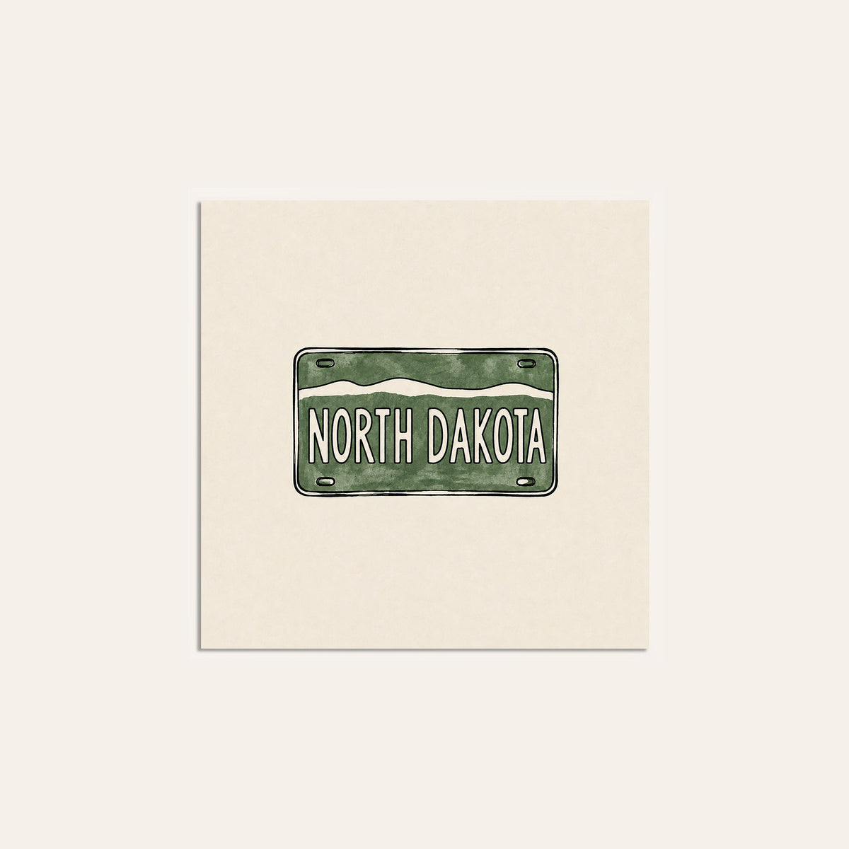 North Dakota Green License Plate square art print — unframed print