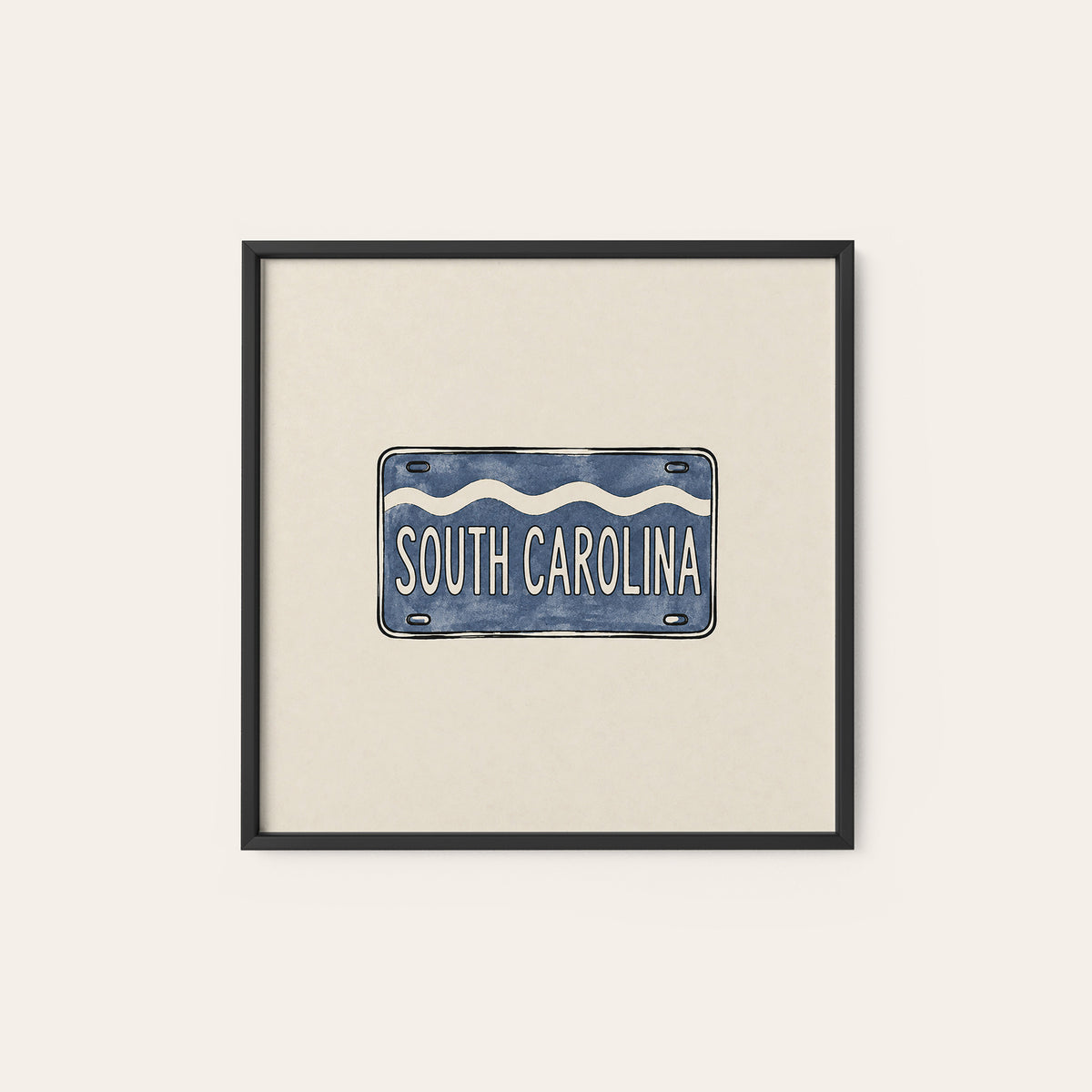 South Carolina Navy License Plate square art print — black frame