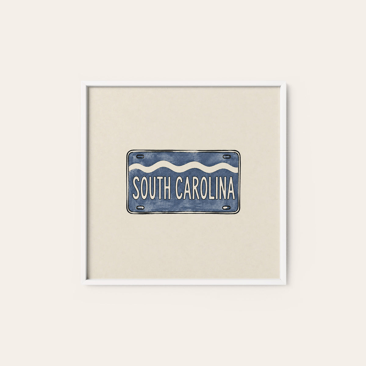 South Carolina Navy License Plate square art print — white frame