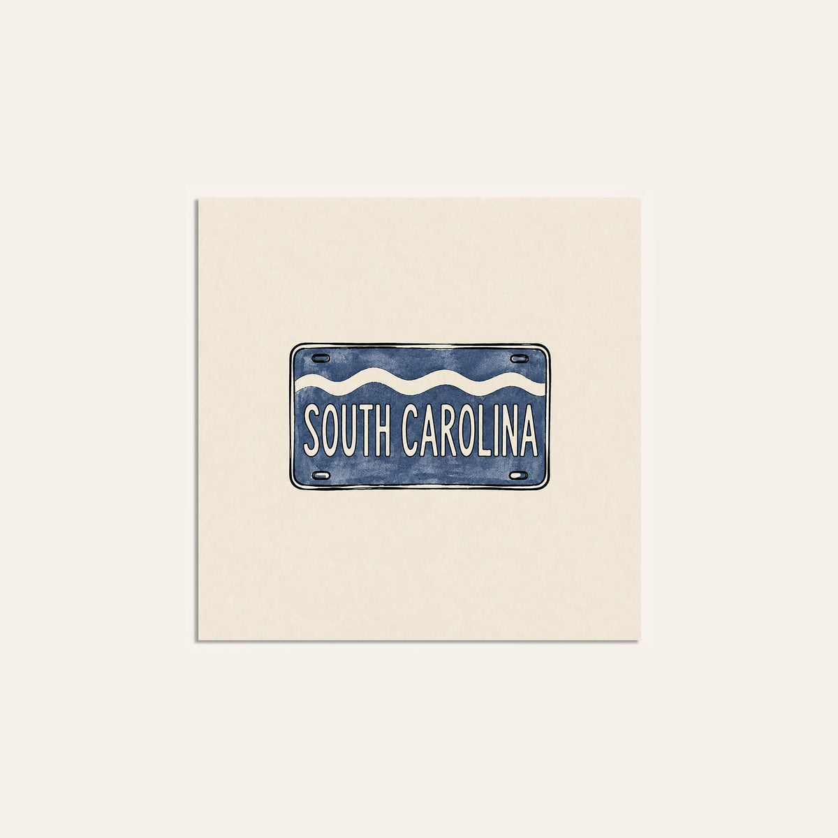 South Carolina Navy License Plate square art print — unframed print