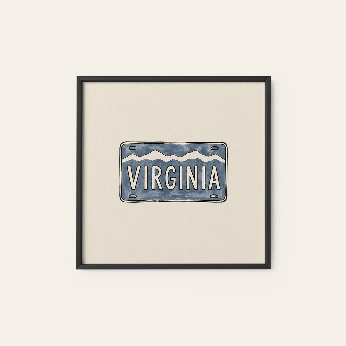 Virginia Ridge License Plate square art print — black frame