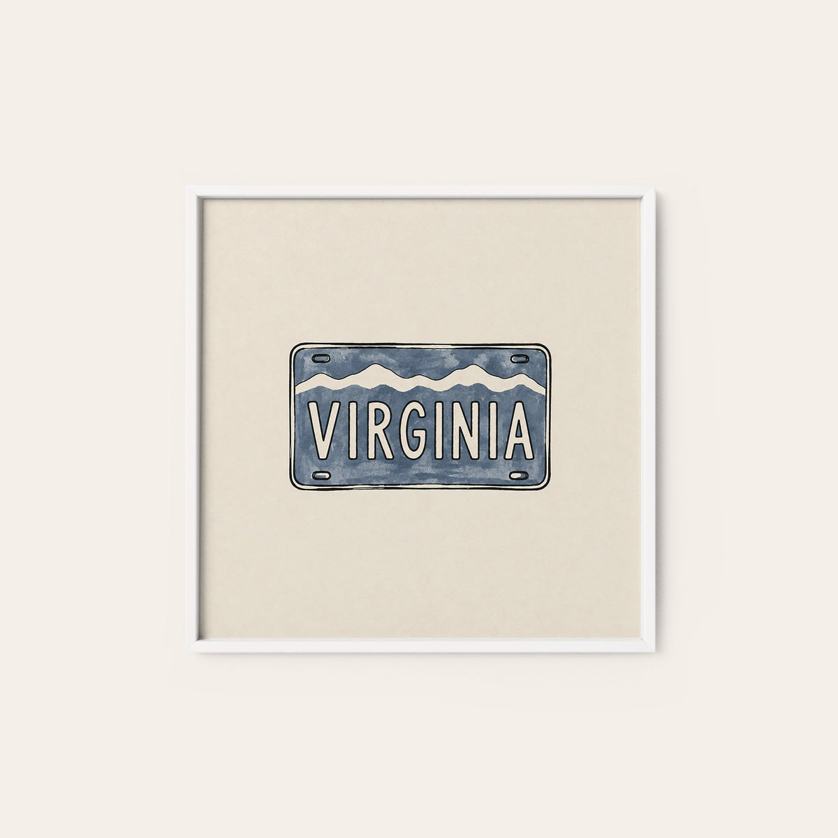 Virginia Ridge License Plate square art print — white frame