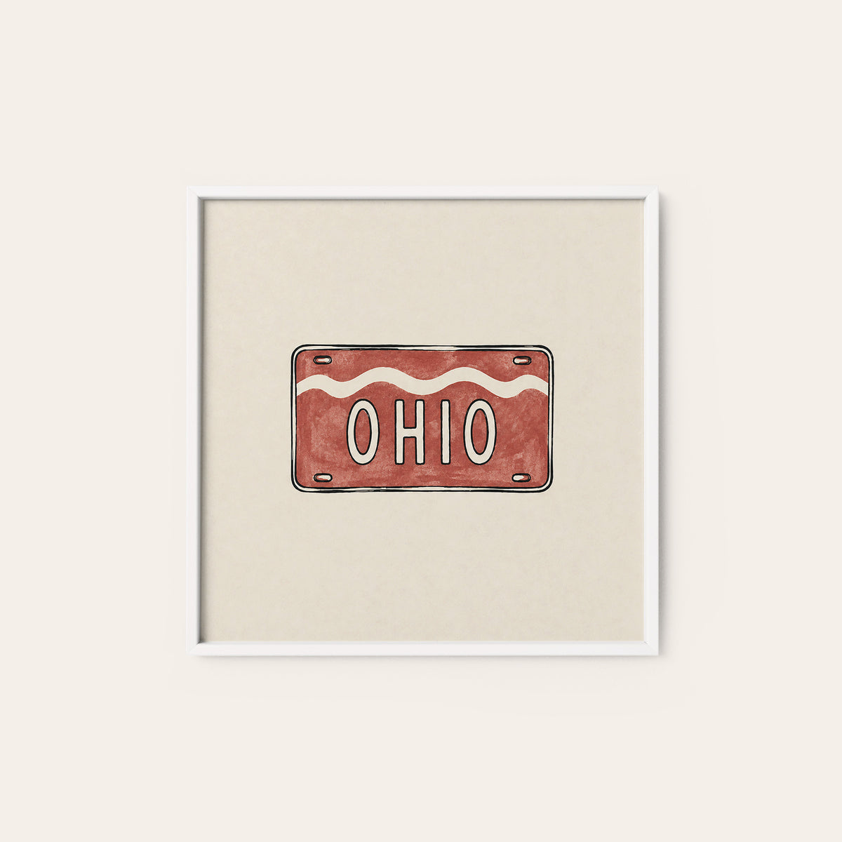 Ohio Red License Plate square art print — white frame