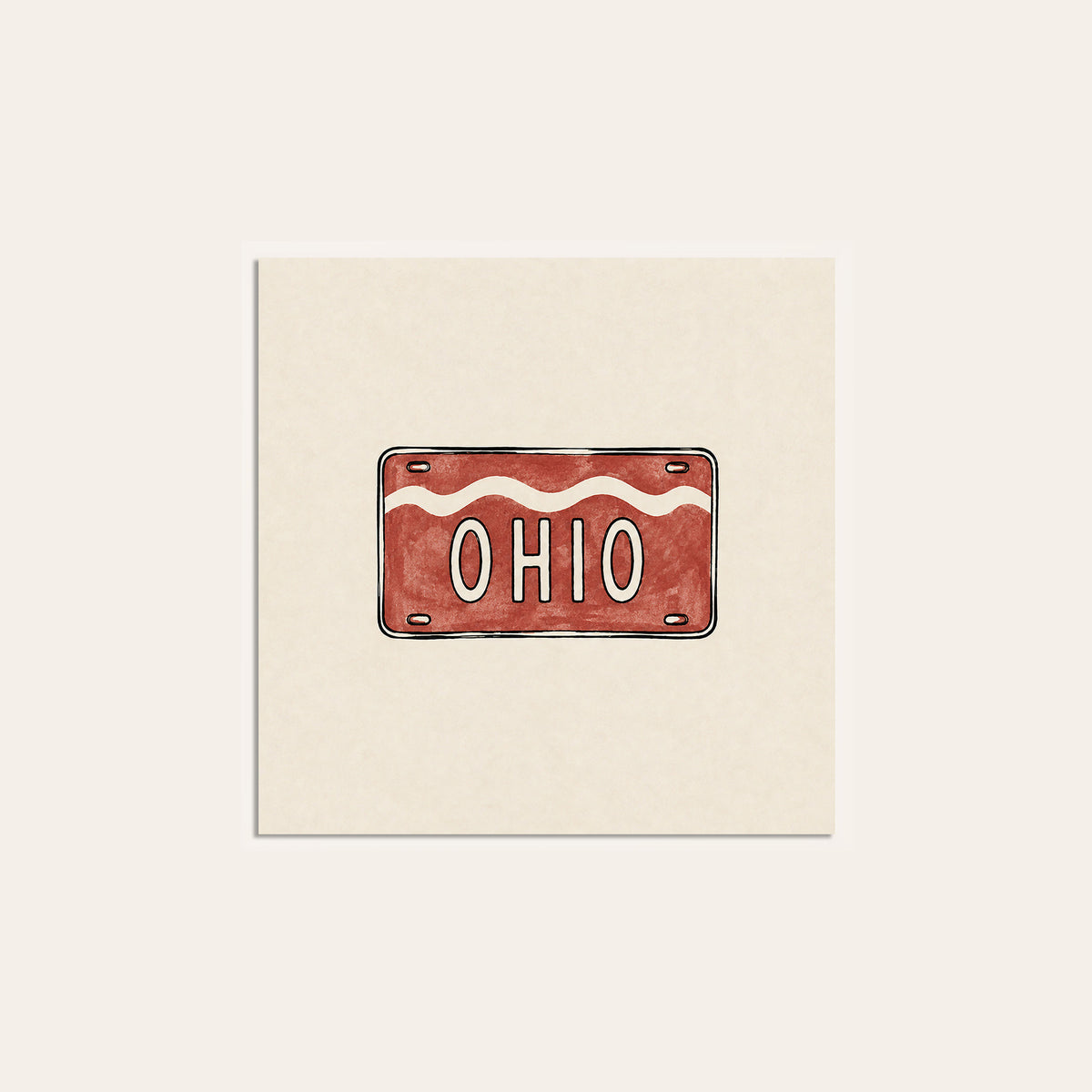 Ohio Red License Plate square art print — unframed print