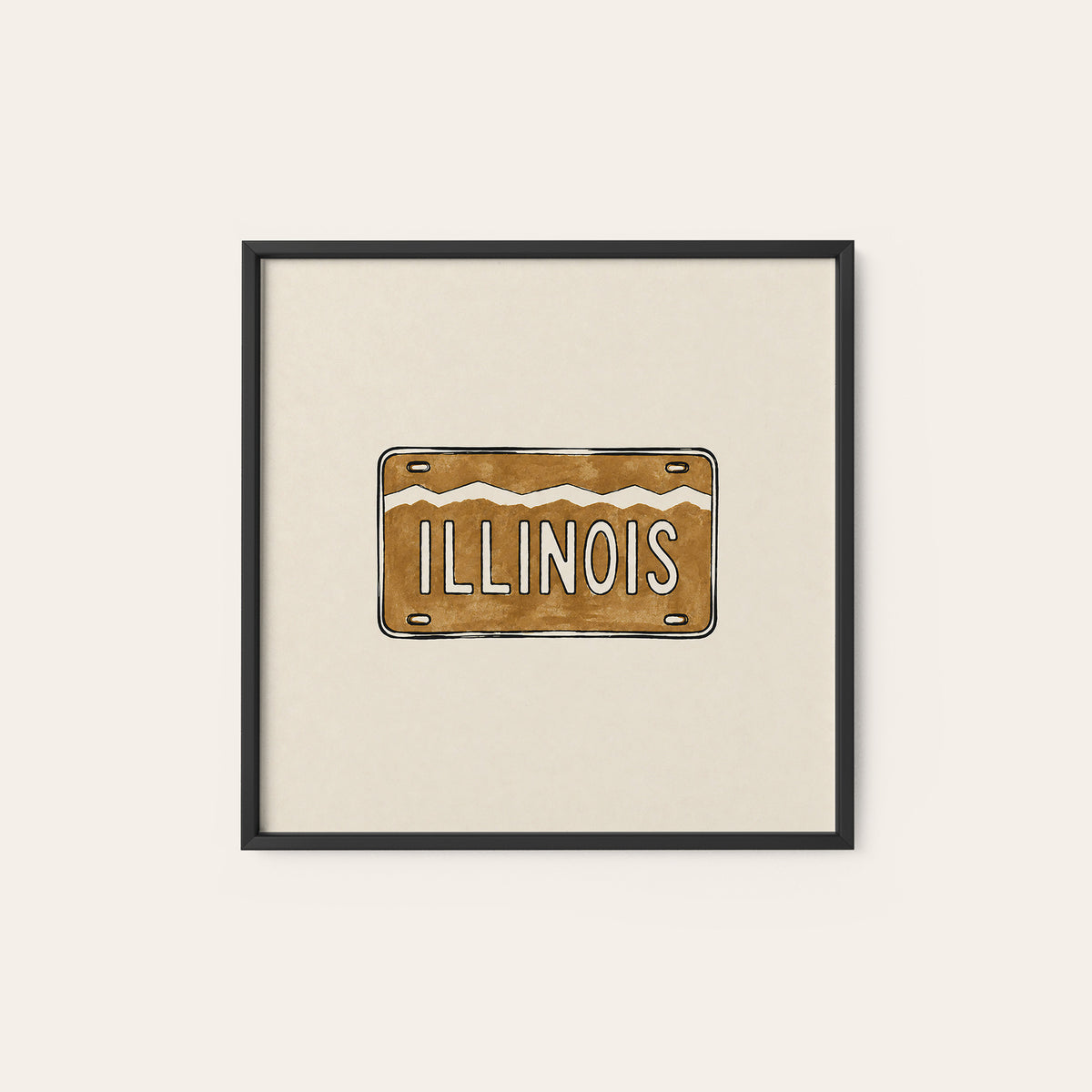 Illinois Ochre License Plate square art print — black frame
